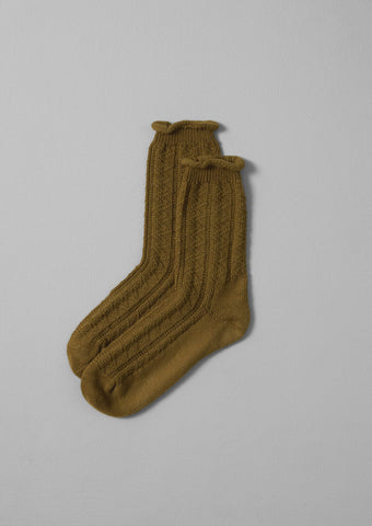 Guernsey Stitch Cotton Socks | Golden Olive