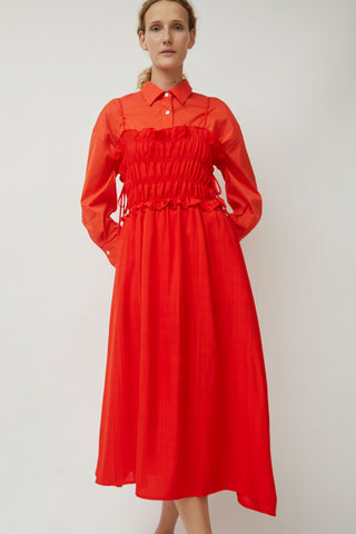 CORDERA Viscose Gathered Dress in Coral