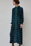 INSHADE Pleated Shirt Dress in Blue and Green Plaid