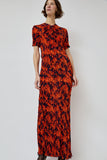 INSHADE Short Sleeve Crimped Chiffon Dress in Red and Bordeaux Floral