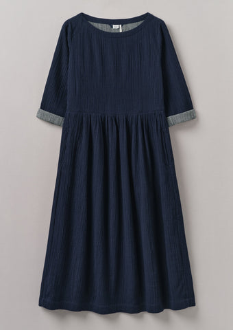 Freya Crinkle Cotton Dress | Indigo Blue