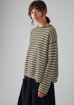 Stripe Alpaca Wool Crew Neck Sweater | Oatmeal/Olive