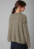 Stripe Alpaca Wool Crew Neck Sweater | Oatmeal/Olive