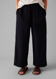 Crinkle Cotton Barrel Leg Pants | Black