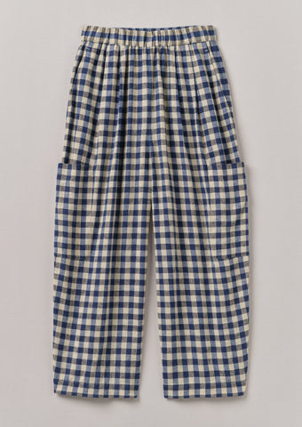 Gingham Linen Cotton Patch Pocket Pants | Denim Blue