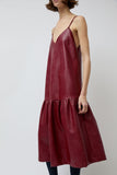 No.6 Cologne Ruffle Dress in Bordeaux Faux Leather