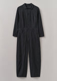 Half Placket Cotton Linen Jumpsuit | Soft Black