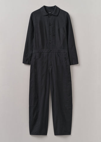 Half Placket Cotton Linen Jumpsuit | Soft Black