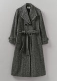 Wool Herringbone Belted Coat | Grey Melange