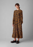 Washi Print Crepe Dress | Deep Blue/Marigold