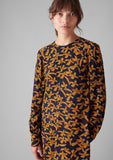 Washi Print Crepe Dress | Deep Blue/Marigold