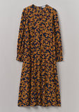 Washi Print Crepe Dress | Deep Blue/Marigold