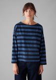 Pinwheel Stripe High Neck Tee | Double Blue