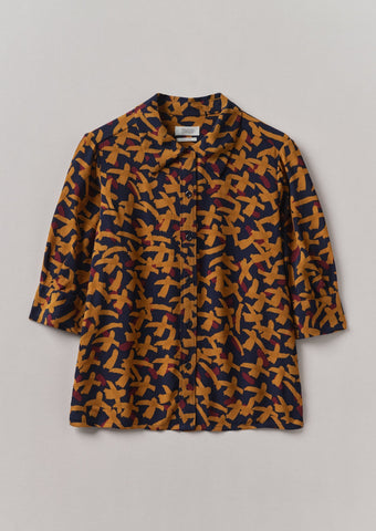 Gia Washi Print Shirt | Deep Blue/Marigold