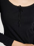 Sally Pointelle Tee in Black